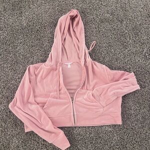 Colsie Half Cropped Faux Velour Zip Up Hoodie. Size L
